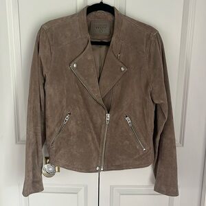Leather suede moto jacket mushroom grey/ brown color